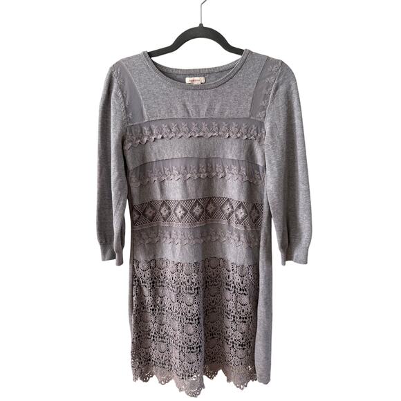 Sundance Dresses & Skirts - Sundance Sweater Dress Women's Small Gray Long Sleeve Lace Overall Boho